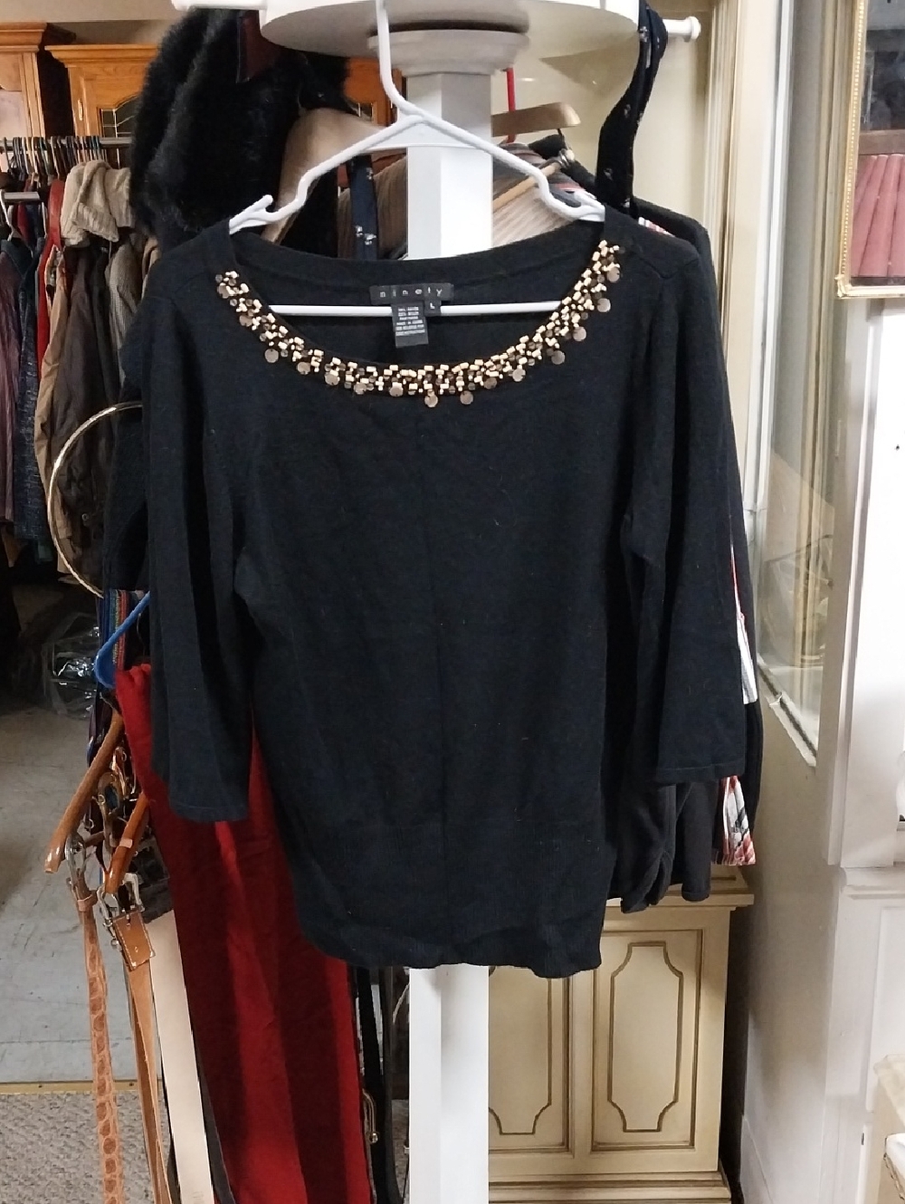 Ninety Black Sweater with Beaded Trim